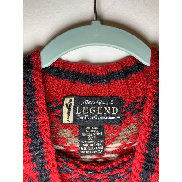 Eddie Bauer LEGEND red Fair Isle women's sweater in 100% wool Size Small heavy - Picture 7 of 10